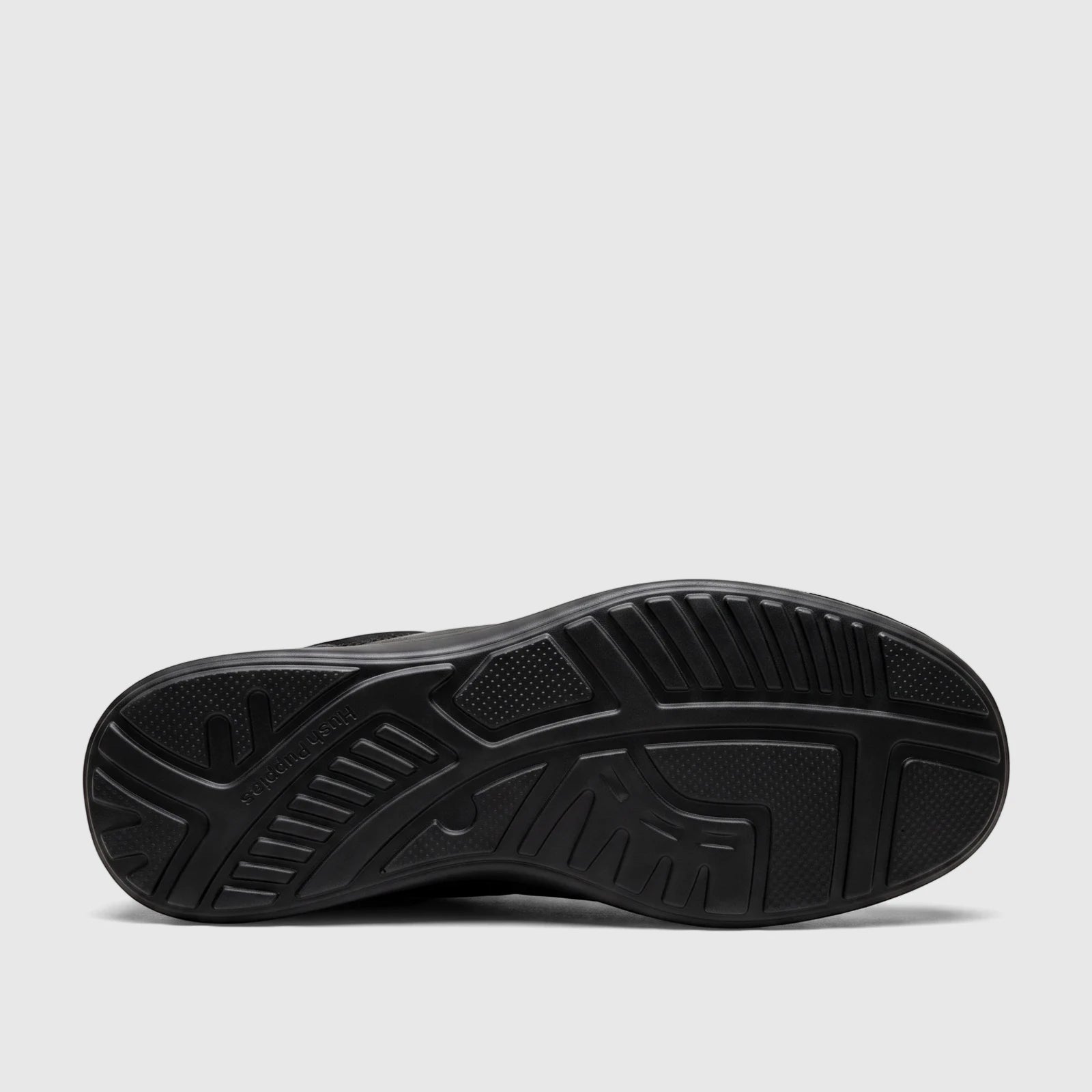 Black sole of an HP Men's Comfort Lace Up Stefan shoe, showcasing the durable rubber outsole texture and branding.