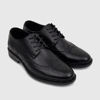 Black men's HP Alaric lace-up brogue dress shoes made of smooth leather material, displayed from an elevated angle.