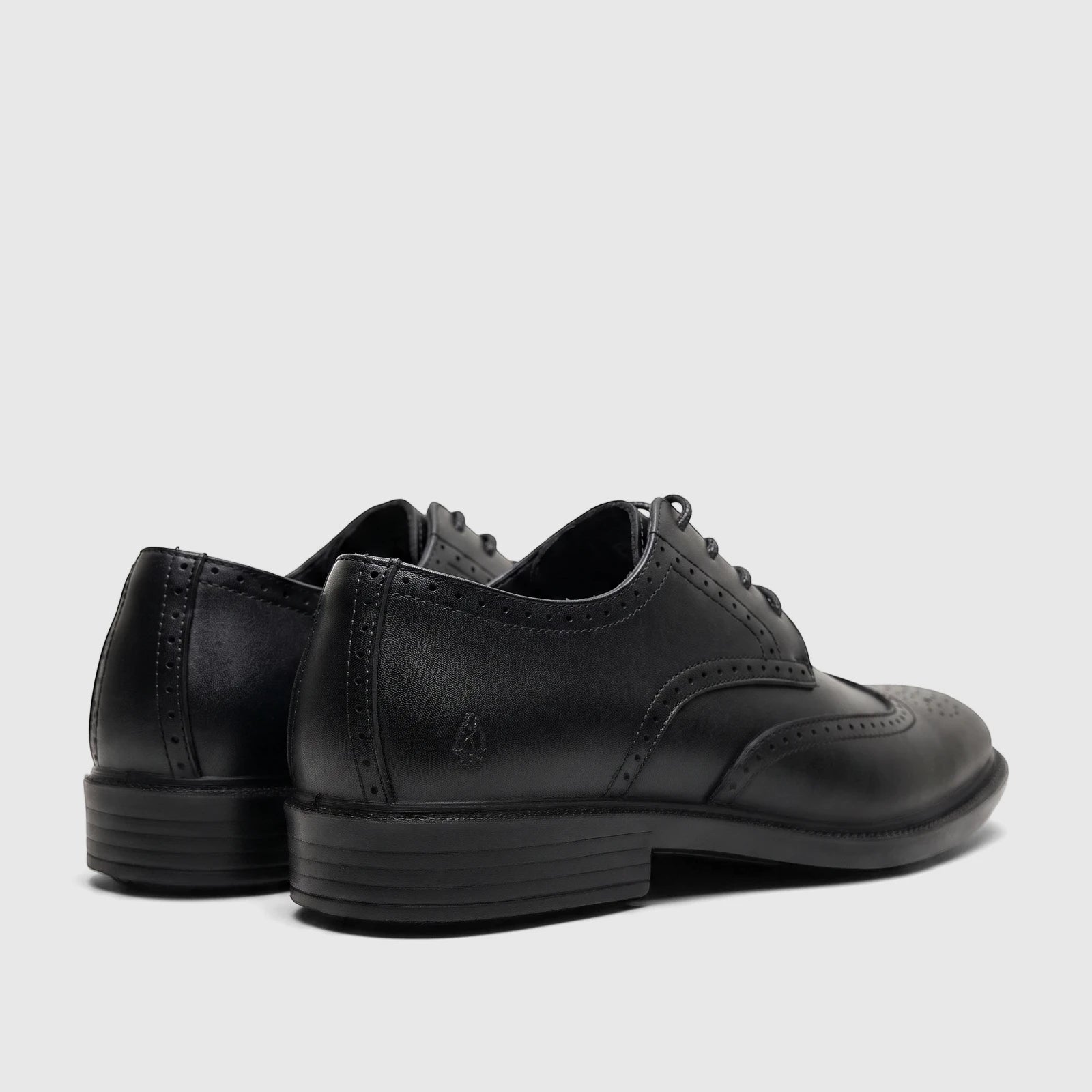 HP Men's Black Leather Lace-Up Brogue Alaric dress shoes with perforated details, shown from a rear-quarter view.