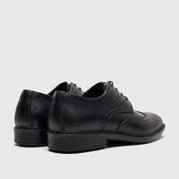 HP Men's Black Leather Lace-Up Brogue Alaric dress shoes with perforated details, shown from a rear-quarter view.