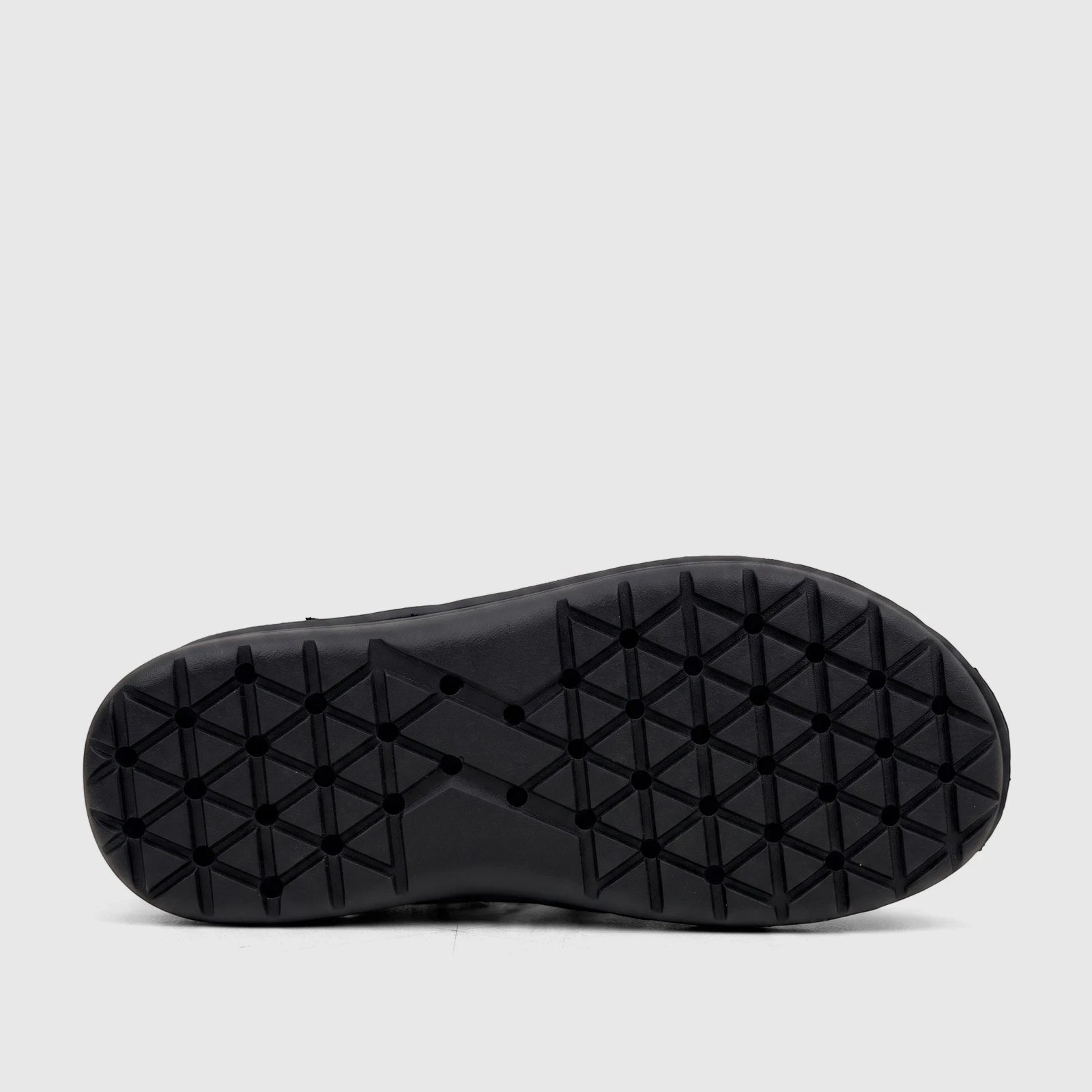 Black sole of an HP Men's Comfort Fisherman Sandal, showing the textured triangular pattern for grip and traction.