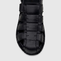 Black HP Men's Comfort Fisherman Sandal Jannes HPM01058, showcasing the woven leather straps and adjustable closure from a