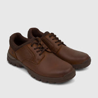Pair of brown leather men's comfort lace-up shoes, HP Dawie HPM01038, with detailed stitching and rugged soles.