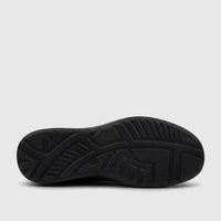 Bottom view of a black HP Men's Comfort Lace Up Stefan shoe, showing the textured sole with Hush Puppies branding.