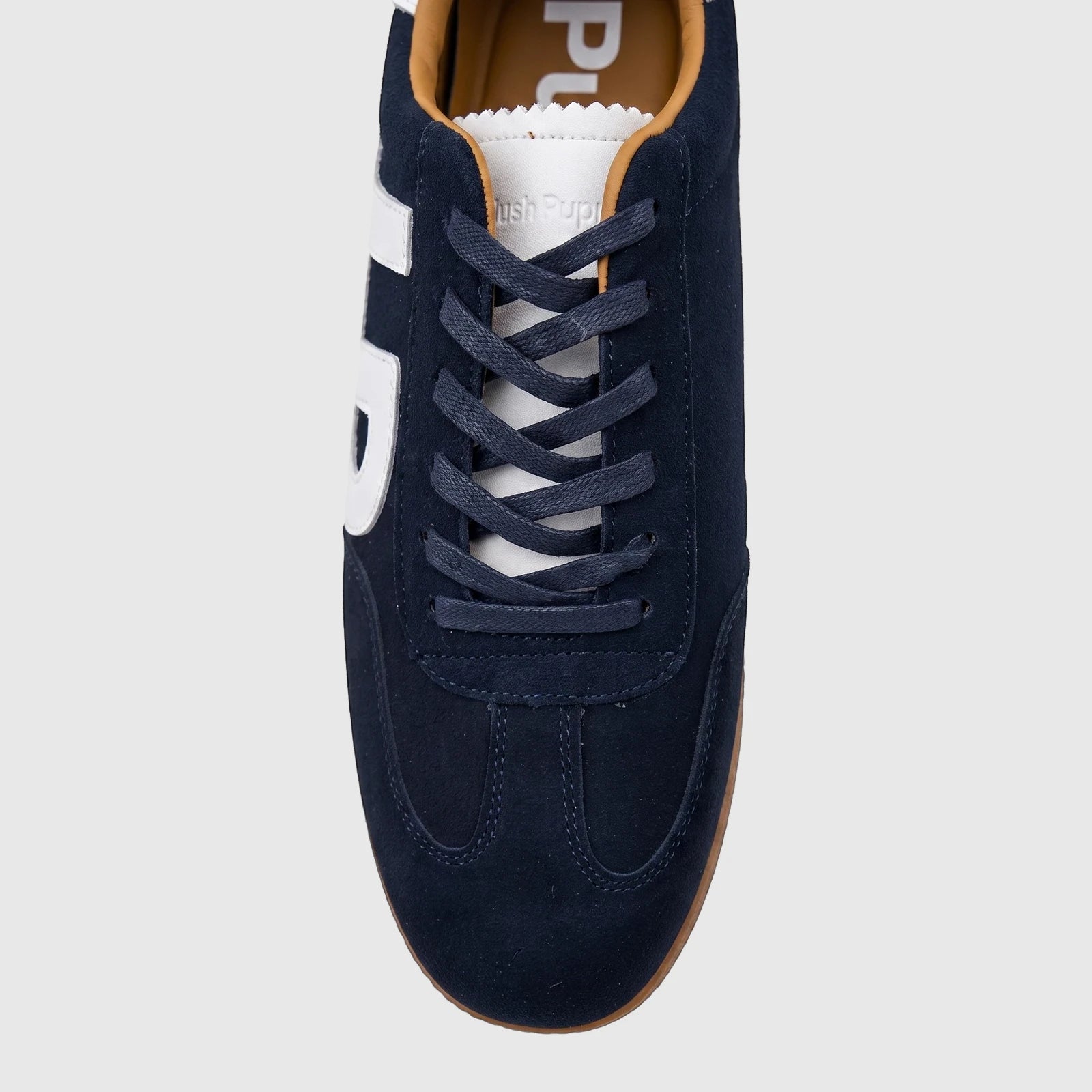 Front view of a men's HP Comfort Leather Sneaker Freddy in navy blue, featuring a suede-like upper and white detailing.