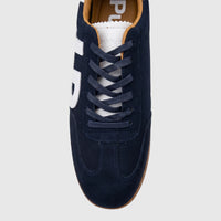 Front view of a men's HP Comfort Leather Sneaker Freddy in navy blue, featuring a suede-like upper and white detailing.