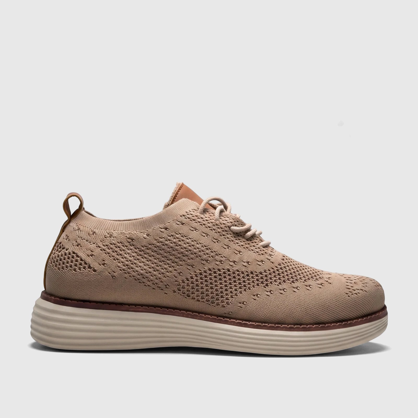 HP Men's Comfort Sneaker Styling HPM01029 in beige flyknit, shown in a side profile view, highlighting the knit texture and