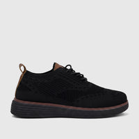 HP Men's Comfort Sneaker Styling HPM01029 Black Flyknit HP317, shown from the side with a black knit upper and brown accents.