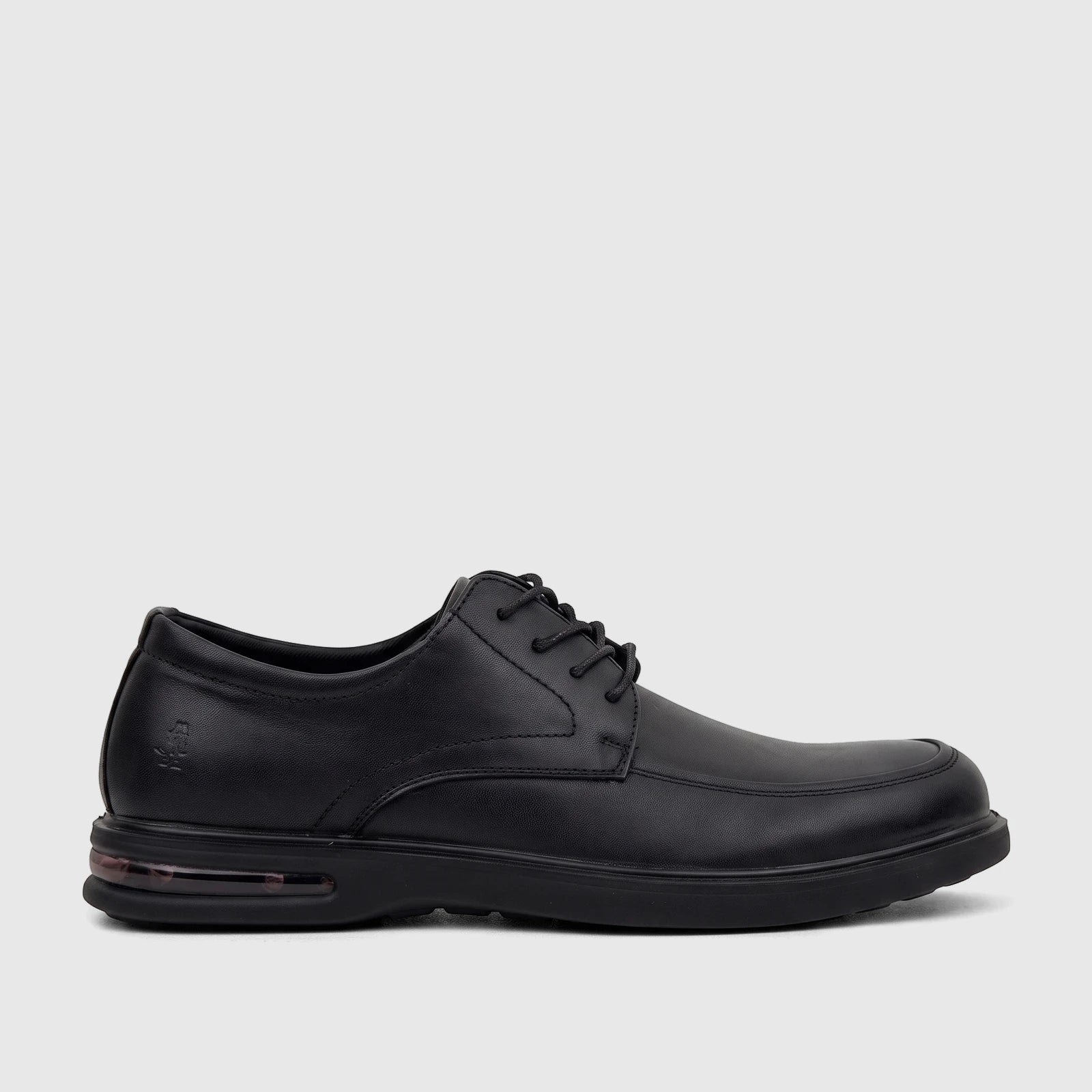 HP Men's Dress Lace Up Patrick HPM01021 Black leather shoe, showcasing a classic design, detailed laces, and an air cushion