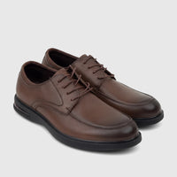 Brown leather men's dress lace-up shoes, HP Patrick HPM01021, shown from a low angle on a white background.