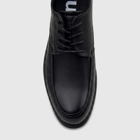 Black HP Men's Dress Lace Up Patrick shoe in smooth leather, featuring a classic design with laces and visible stitching,