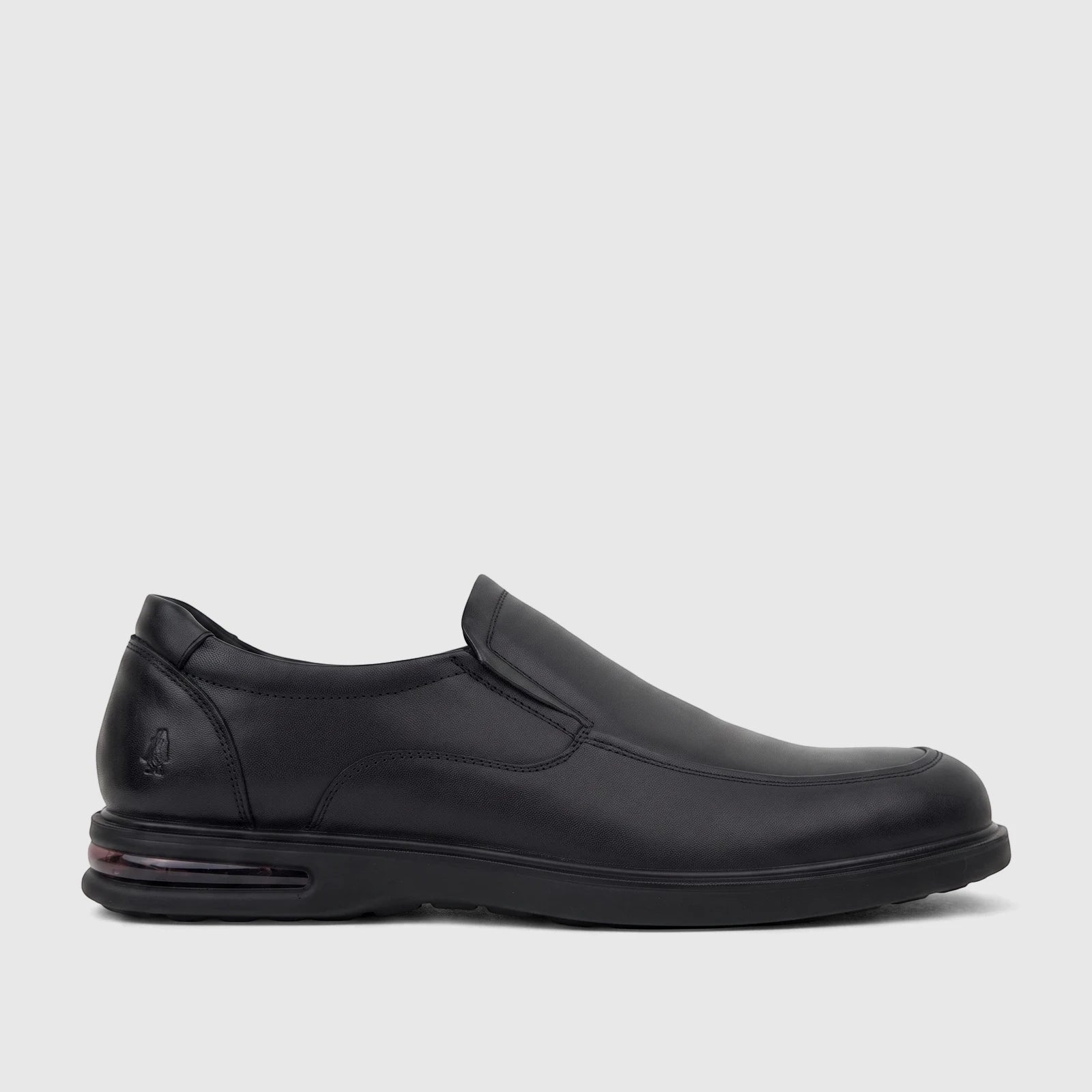Black leather HP Men's Dress Slip On Julian shoe, HPM01022, shown in a side view on a white background.