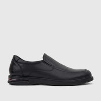 Black leather HP Men's Dress Slip On Julian shoe, HPM01022, shown in a side view on a white background.