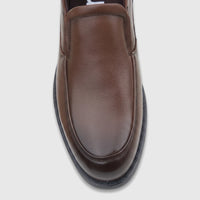 Men's HP Julian HPM01022 slip-on dress shoe in rich brown leather, showcasing its smooth texture and elegant design.