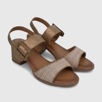 HP Soft Style Ladies Comfort Block Heel Sandals in bronze, featuring a woven texture on the strap and a block heel.