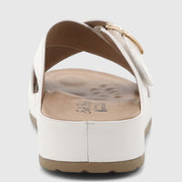 White HP Soft Style Tanika comfort sandal, viewed from the back, featuring cross-over straps and a contoured footbed.