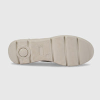 Hush Puppies Soft Style Ladies Comfort Sneaker Jolanda shown from bottom, featuring a light beige rubber outsole tread.
