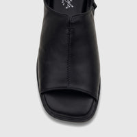 Black Hush Puppies Soft Style Kathan comfort sandal for ladies, featuring an open-toe design and thick sole.