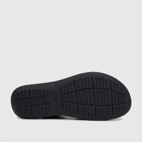 Black ladies' comfort sandal sole with textured grip pattern and size 38 shown, viewed from the bottom side.