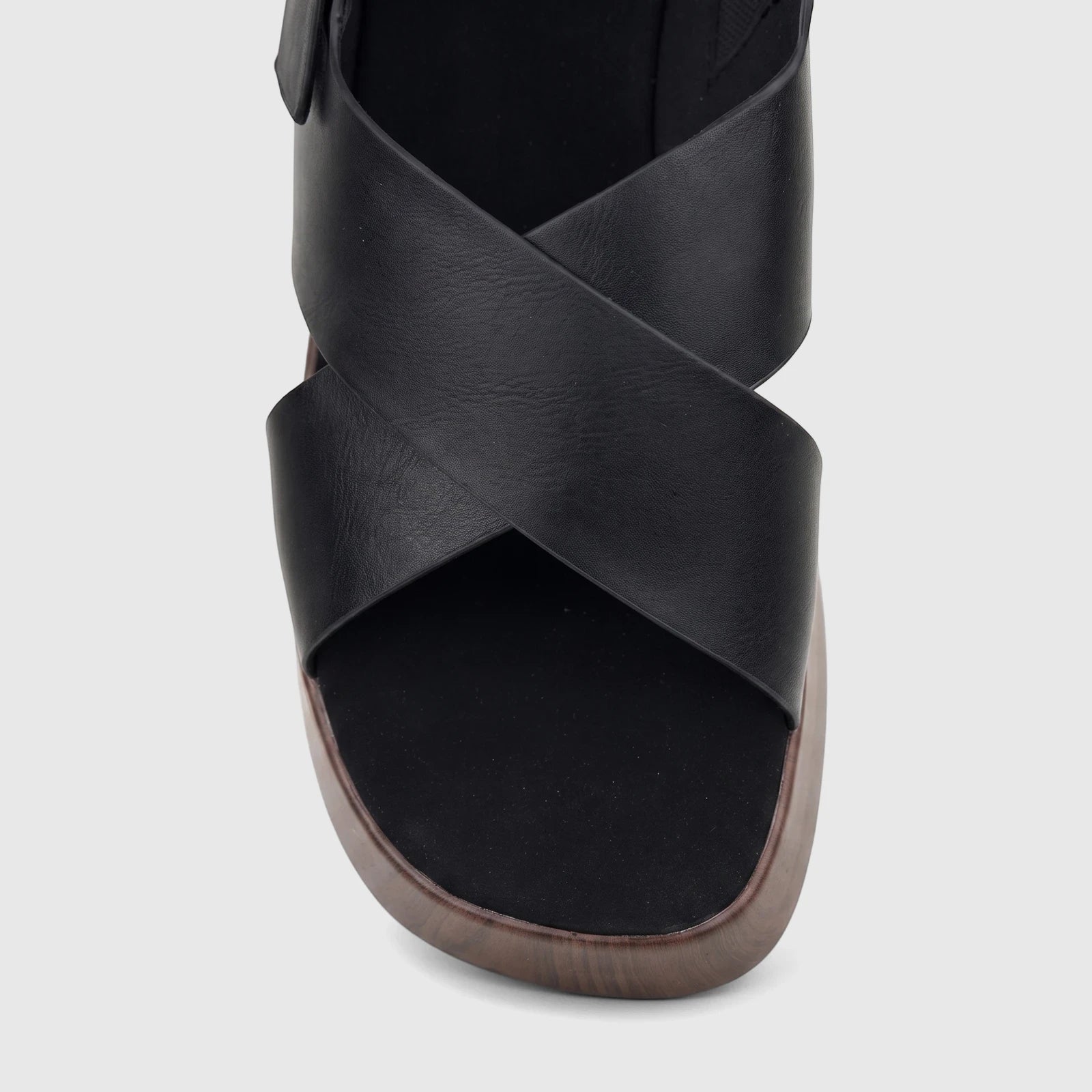 Black Hush Puppies Soft Style Posha comfort sandals for ladies, featuring a criss-cross strap design and a chunky platform