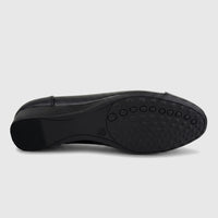 Black Hush Puppies Rishelle Mono comfort wedge pump shoe, viewed from the bottom, showing the sole and size 38.