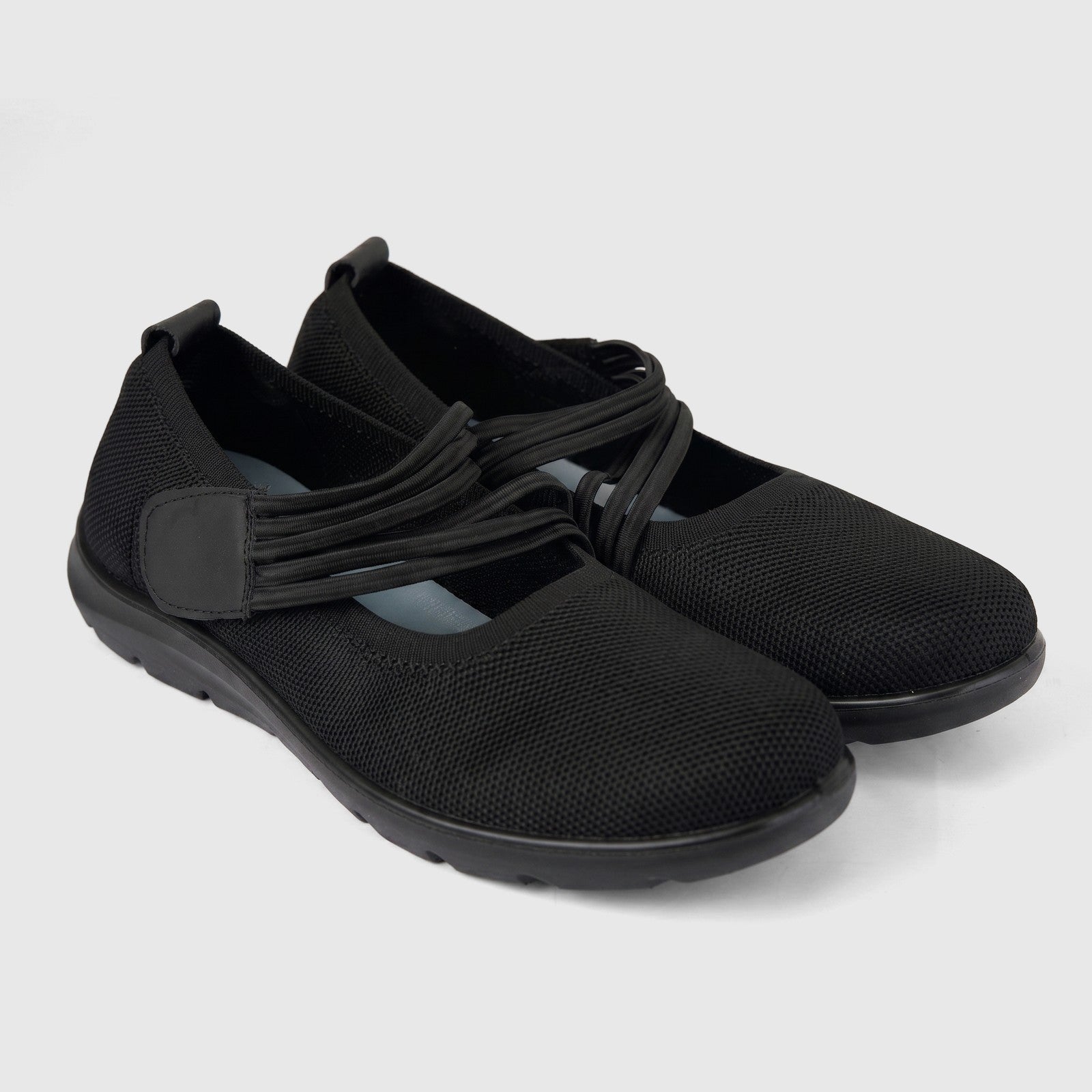 Hush Puppies Soft Style Soft Bartan ladies comfort pump in black, mesh slip-on shoes with crisscross elastic straps