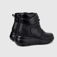 Hush Puppies Soft Style Johari ladies lace up boot in black, side view showing textured upper and chunky sole
