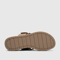 Beige brown Hush Puppies Soft Style ladies comfort sandal Carmen SSL01655, displaying the textured sole from a bottom view.