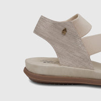 Hush Puppies Soft Style Ladies Comfort Sandal Indy SSL01657 in light gold, featuring elastic straps and a comfort sole.