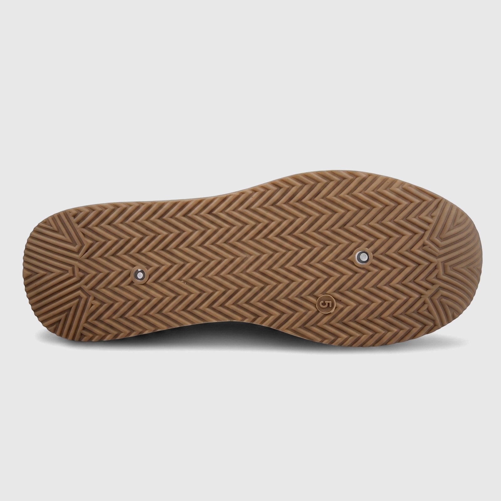 Bottom view of a Hush Puppies Soft Style Natural ladies' footwear sole, showcasing a tan zigzag traction pattern and size