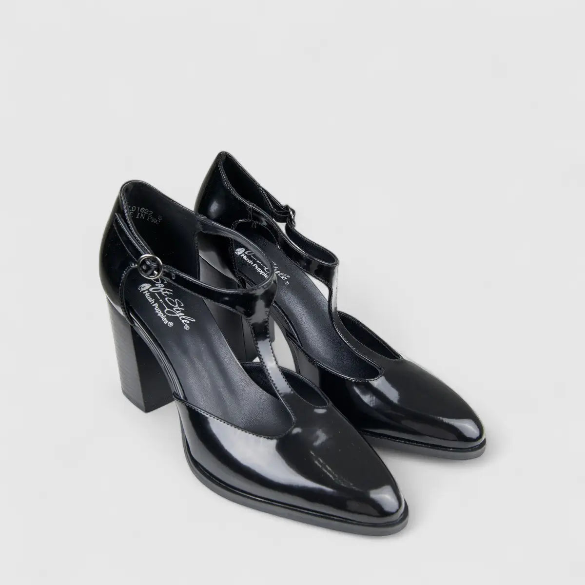 Hush Puppies Soft Style Parvani T Bar Block Heel Court SSL01622 Black SS353