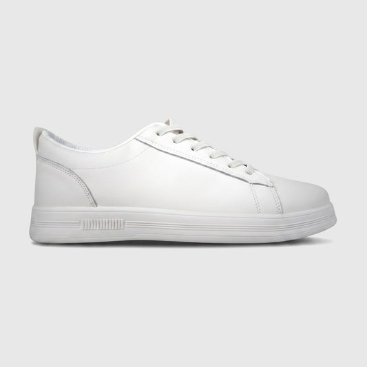 Hush Puppies Soft Style Tavaria ivory ladies comfort sneaker with lace-up closure, side profile view