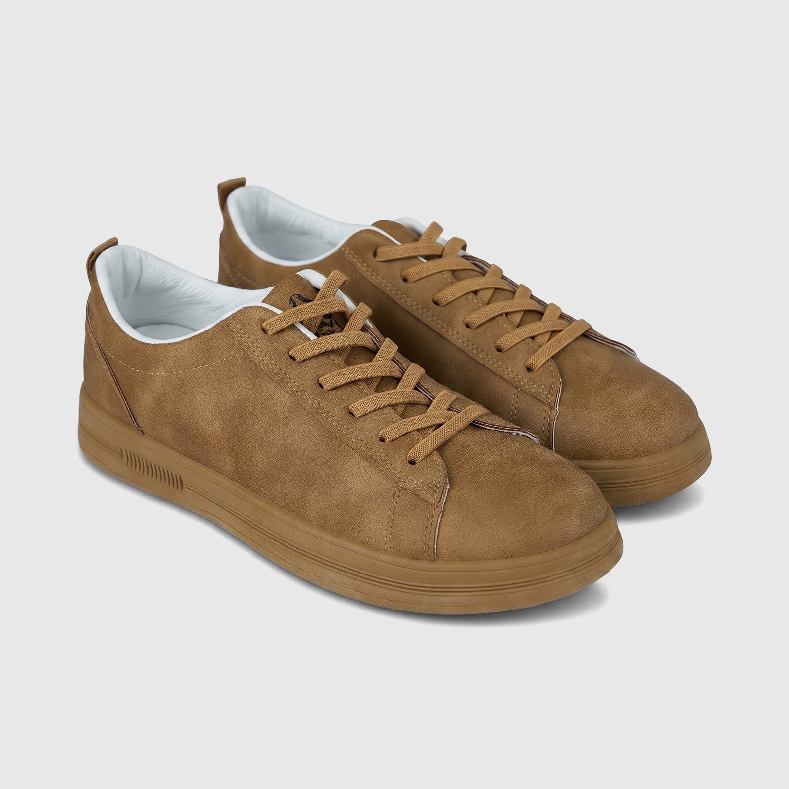 Hush Puppies Soft Style Tavaria ladies comfort sneaker in taupe, lace-up low-top with smooth upper, side view pair