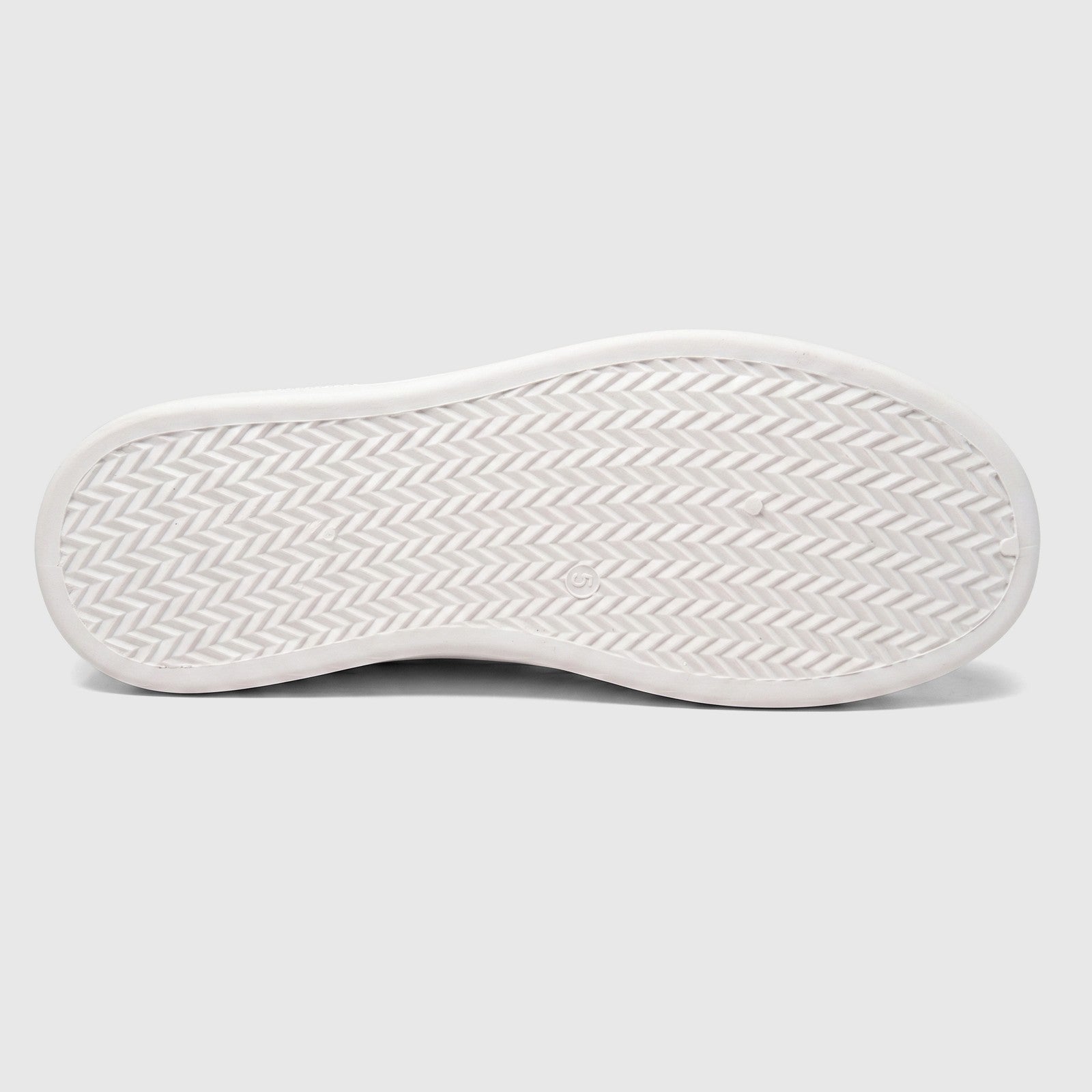 Hush Puppies Soft Style Tavaria ivory ladies comfort sneaker, bottom view showing white rubber outsole tread.