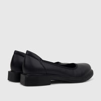 Pair of black Hush Puppies Valonia ladies comfort pumps, showcasing the soft style and low block heel.