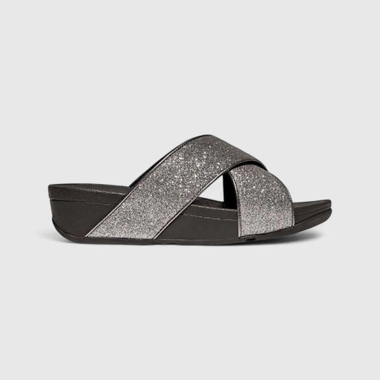Fit Flop Ladies Comfort Sandal Lulu Glitter Dust Slide IK6-054 Pewter FP97