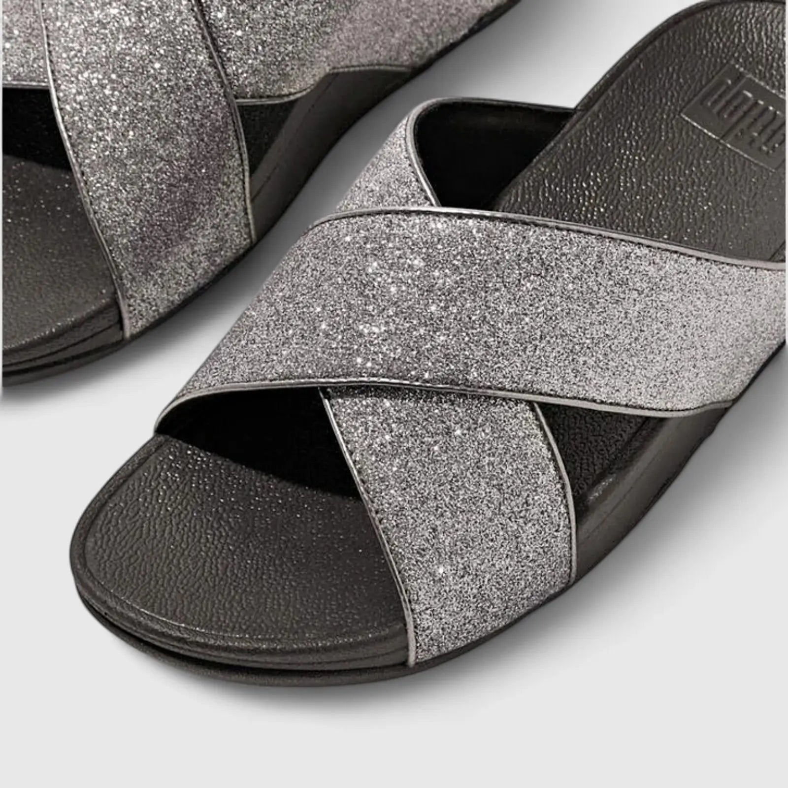 Fit Flop Ladies Comfort Sandal Lulu Glitter Dust Slide IK6-054 Pewter FP97