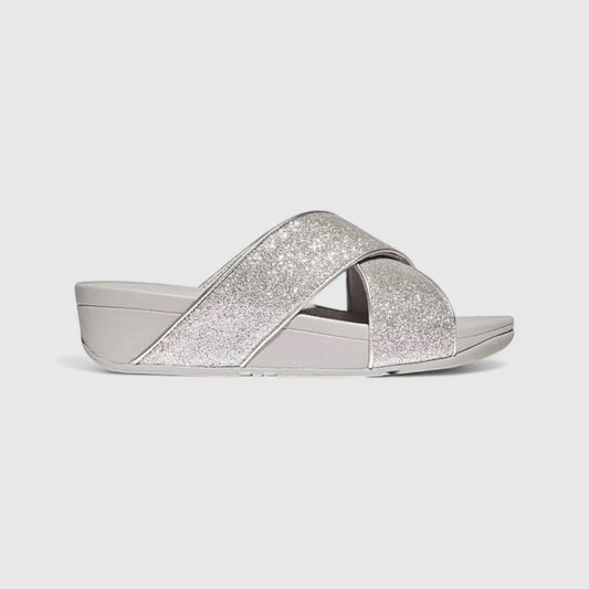 Fit Flop Ladies Comfort Sandal Lulu Glitter Dust Slide IK6-011 Silver FP96