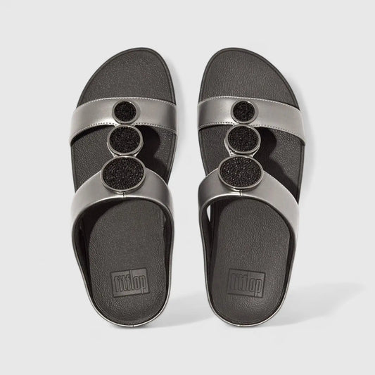 Fit Flop Ladies Comfort Sandal Halo Met H-Bar HJ2-B06 Pewter FP100