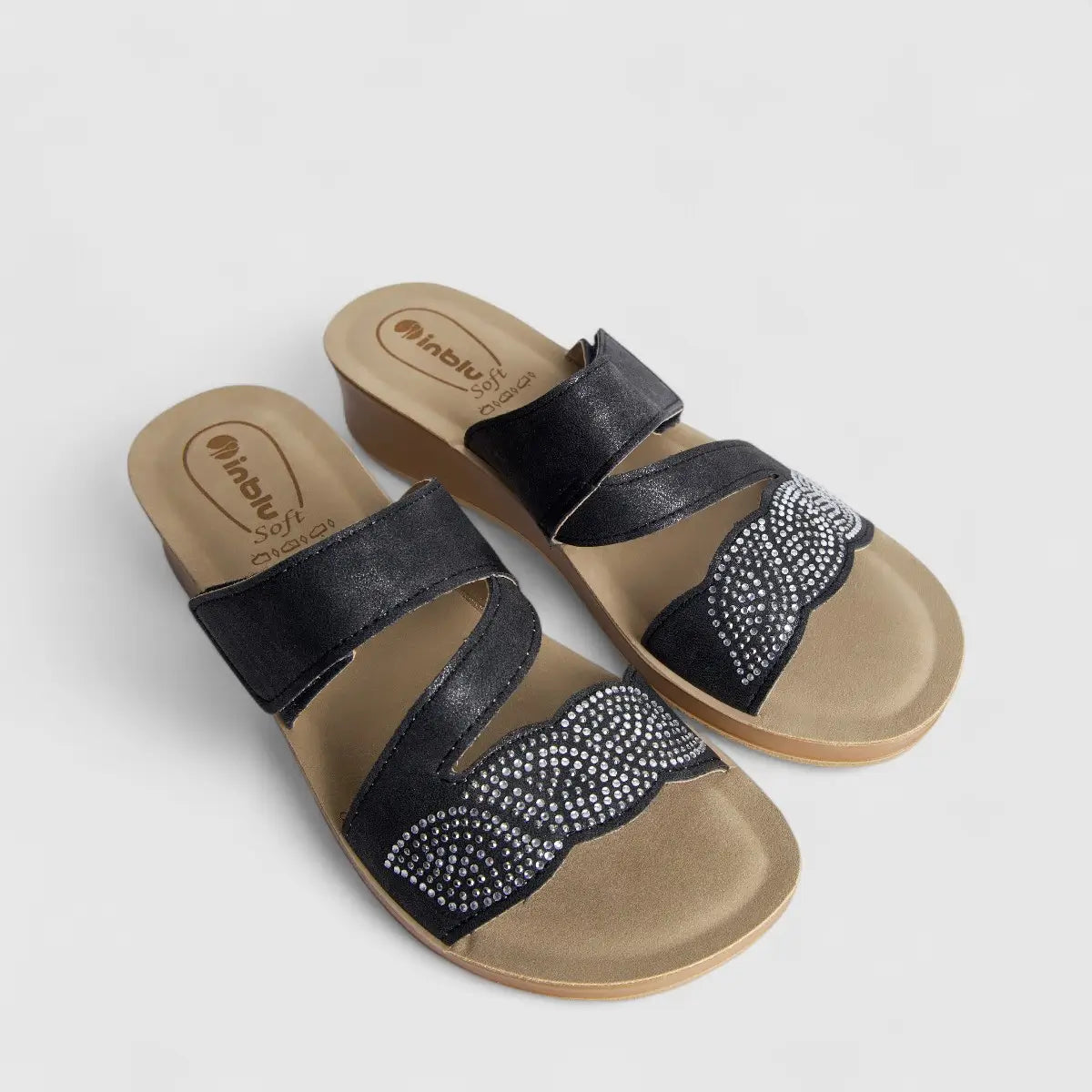 Inblu Ladies Comfort Push In Sandal SE000017 Black AL30