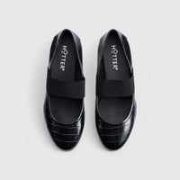 Indigo Comfort Leather Pump Black Croc Pumps | familyshoecentre