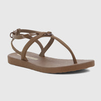 Ipanema Atena Sandal in brown jelly material, featuring a thong strap and adjustable ankle buckle, shown in a full view.