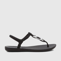 Black Ipanema Class Lizz women's sandal with silver chain embellishment on a thong strap, shown in a side view.