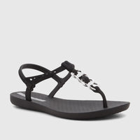 Black Ipanema Class Lizz thong sandals with a silver chain embellishment on the T-strap and an adjustable ankle strap, shown