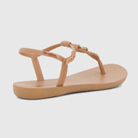 Beige-brown Ipanema Class Luma T-strap sandal with braided detail and ankle strap, viewed from the side on a white