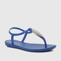 A single blue Ipanema Class Luxury GIL83954 women's T-strap flat sandal, featuring a sleek silver metallic accent.