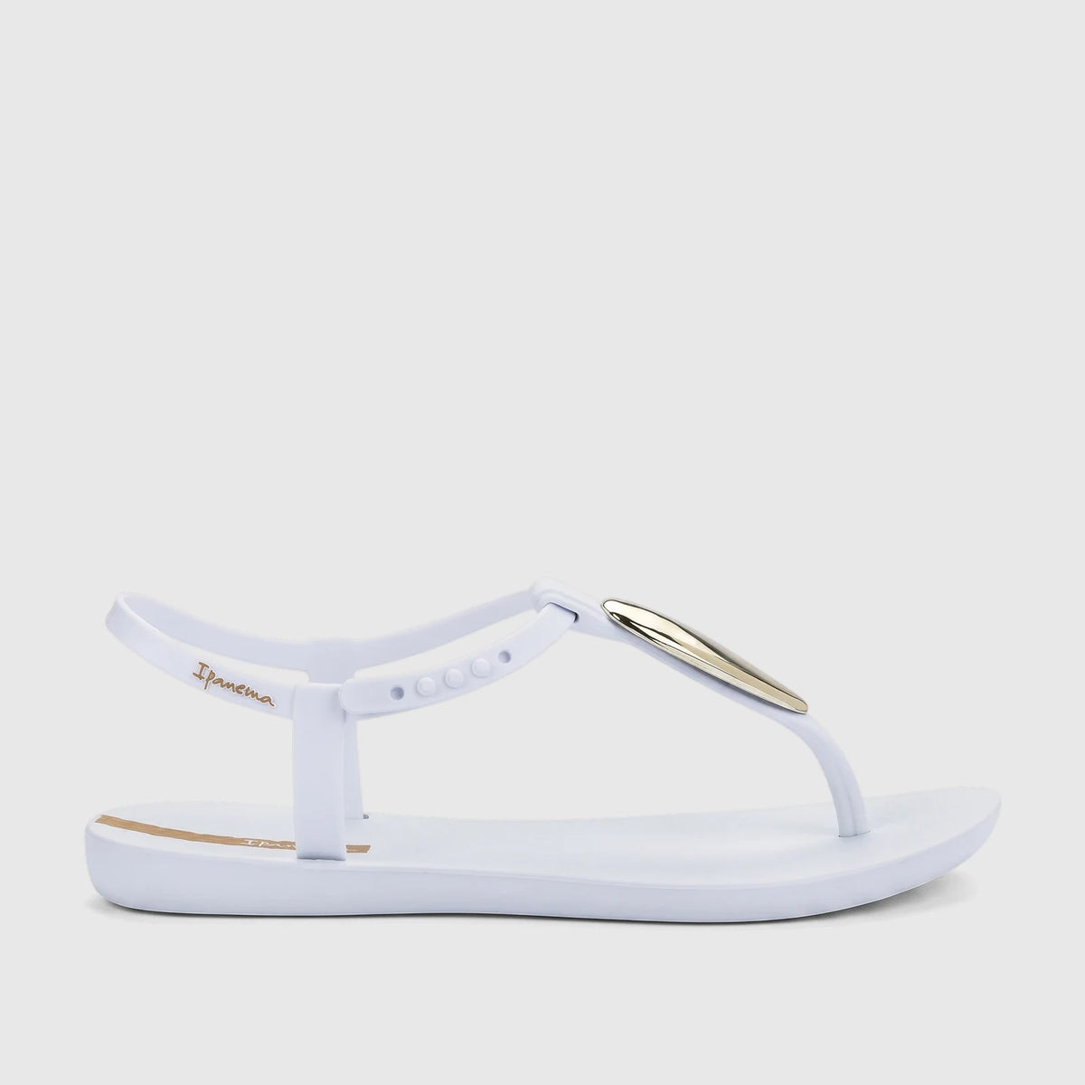 Ipanema Class Luxury GIL83954 white gold women's thong sandal, side view, with metallic strap detail.