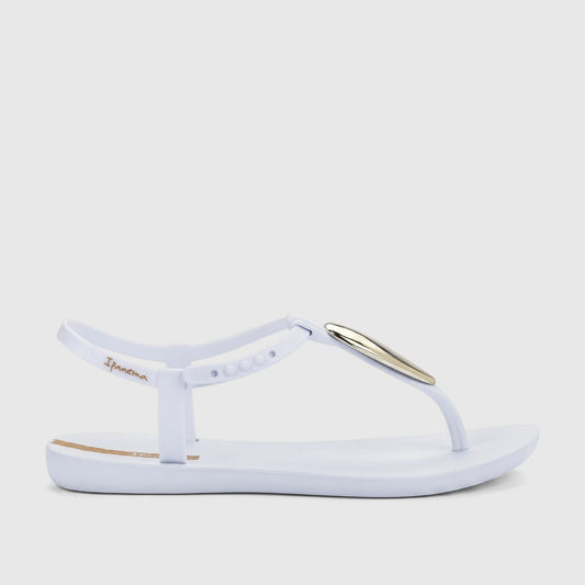 Ipanema Class Luxury GIL83954 white gold women's thong sandal, side view, with metallic strap detail.