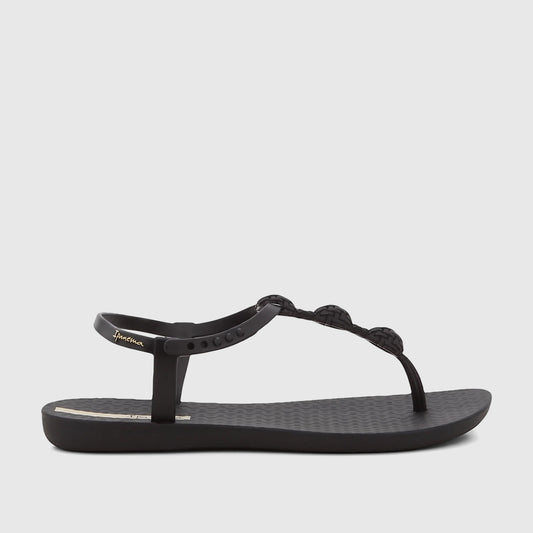 A black Ipanema Class Posh sandal, featuring a thong-style strap with braided-look details and an adjustable ankle strap.