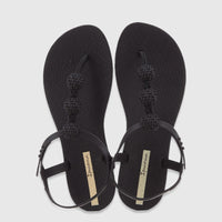 Pair of black Ipanema Class Posh thong sandals with braided details and adjustable ankle straps, viewed from above.